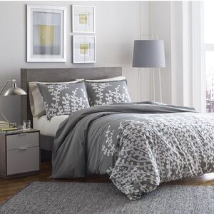 New City Scene Twin Comforter Set with Matching Sham, Branches Grey, Twin